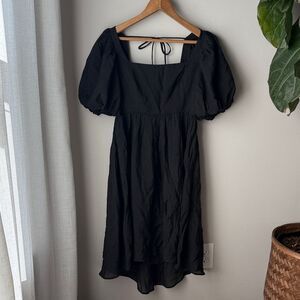 ASTR The Label Black Off Sleeve High Low Square Neck Babydoll Dress